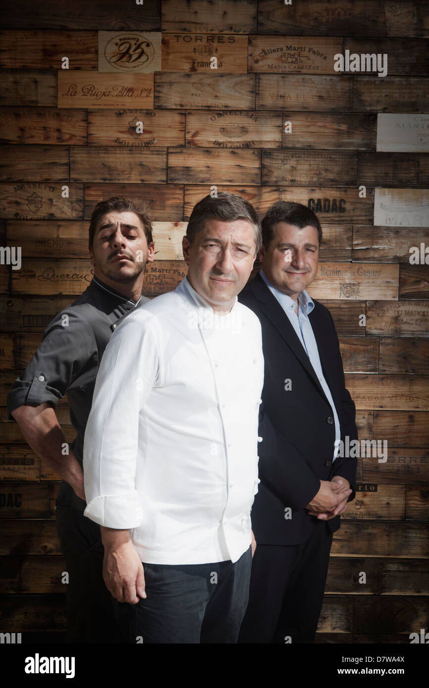 Das Restaurant El Celler de Can Roca in Girona im Jahr 2013 wurde das beste Restaurant der Welt gekürt. Das Roca Brüdern Porträt Stockfoto