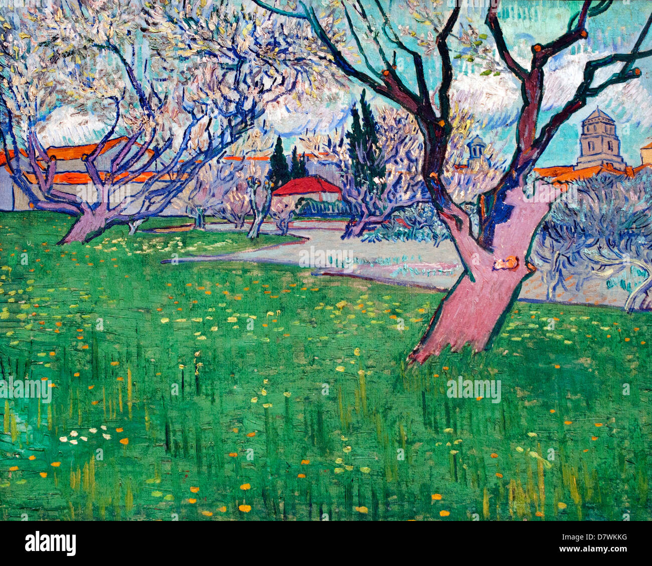 Obstgärten in Blüte Blick auf Arles, 1889 Vincent Van Gogh 1853-1890 holländischen Niederlanden Post-Impressionismus Stockfoto