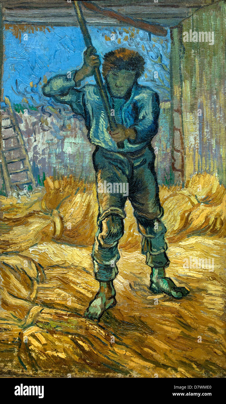 Die Dreschmaschine (nach Millet) 1889 Vincent van Gogh 1853-1890 holländischen Niederlanden Post-Impressionismus Stockfoto