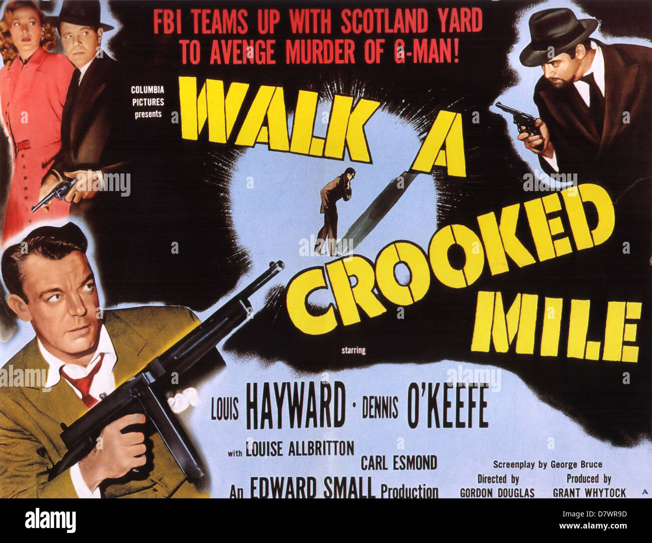 Fuß A CROOKED MILE Plakat für 1948 Columbia Pictures film Noir mit Louis Hayward und Dennis O'Keefe Stockfoto