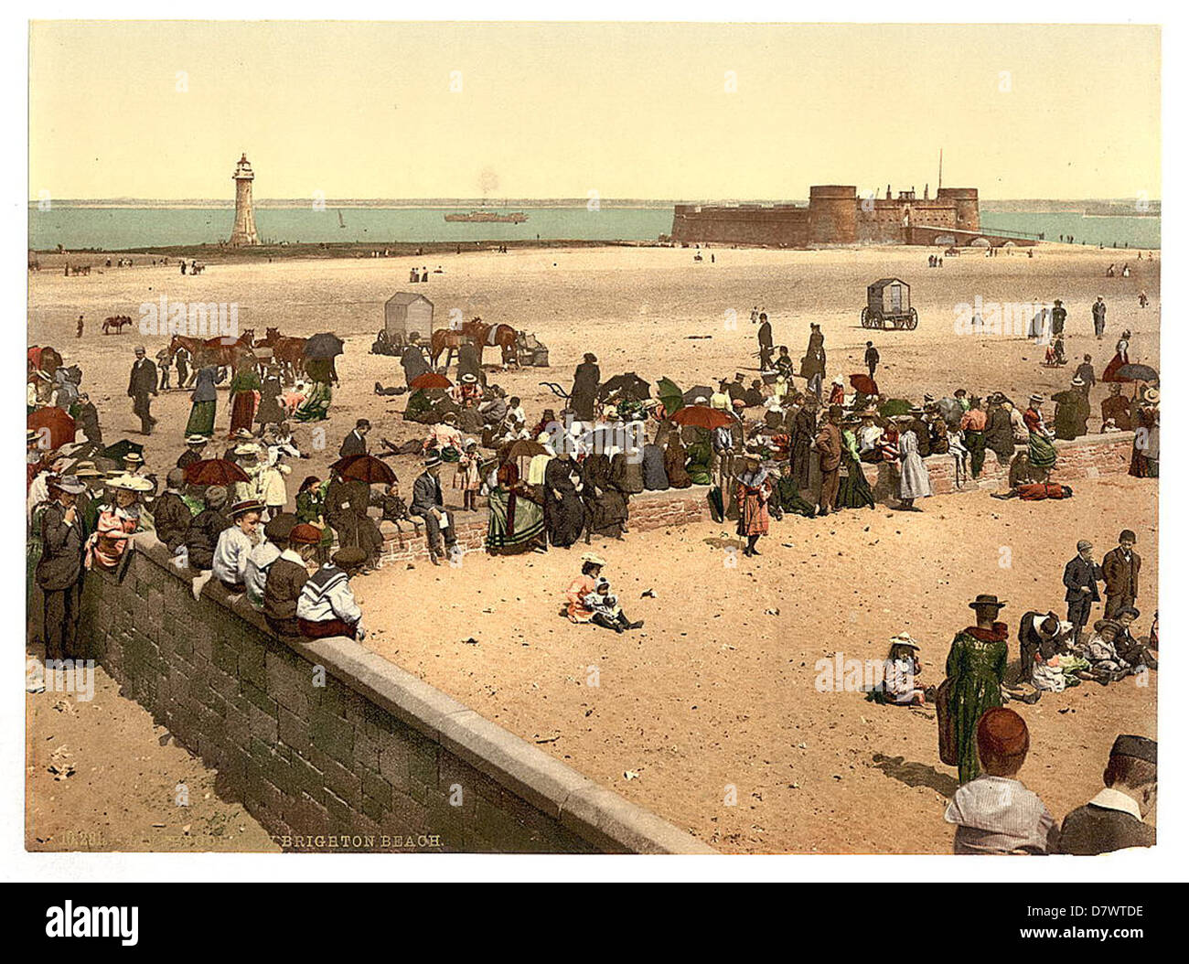 Dieses historische Foto aus der Library of Congress zeigt New Brighton Beach in Liverpool, England. Das Bild fängt die malerische Küste ein, wobei der Strand im 19. Jahrhundert als beliebtes Reiseziel diente. Stockfoto
