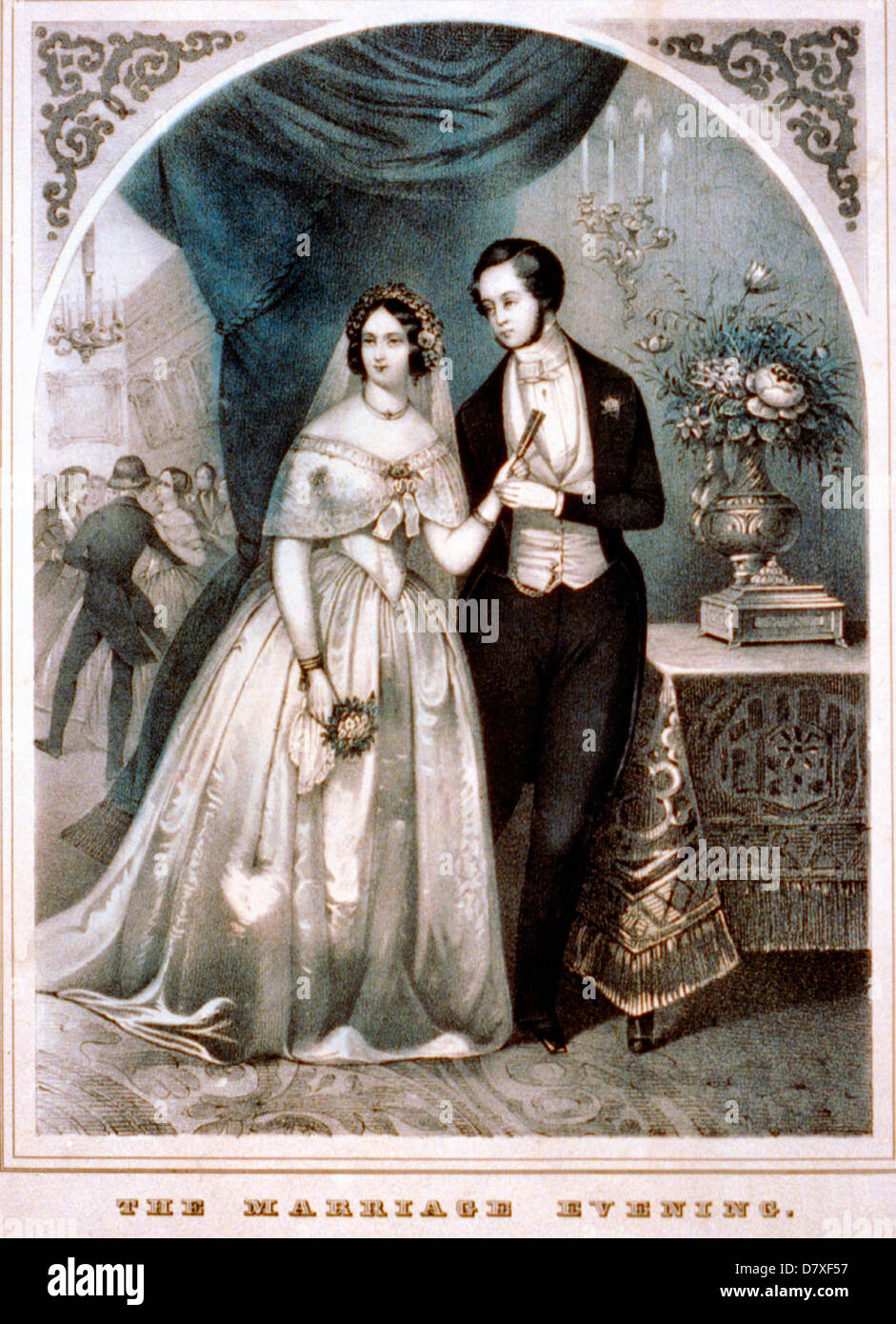 Die Ehe am Abend, Oldtimer Hochzeit Porträt, ca. 1850 Stockfoto