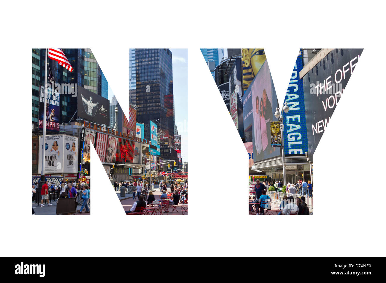 Konzept der New York Times Square Bild isoliert im Text NY isoliert auf weiss. Stockfoto