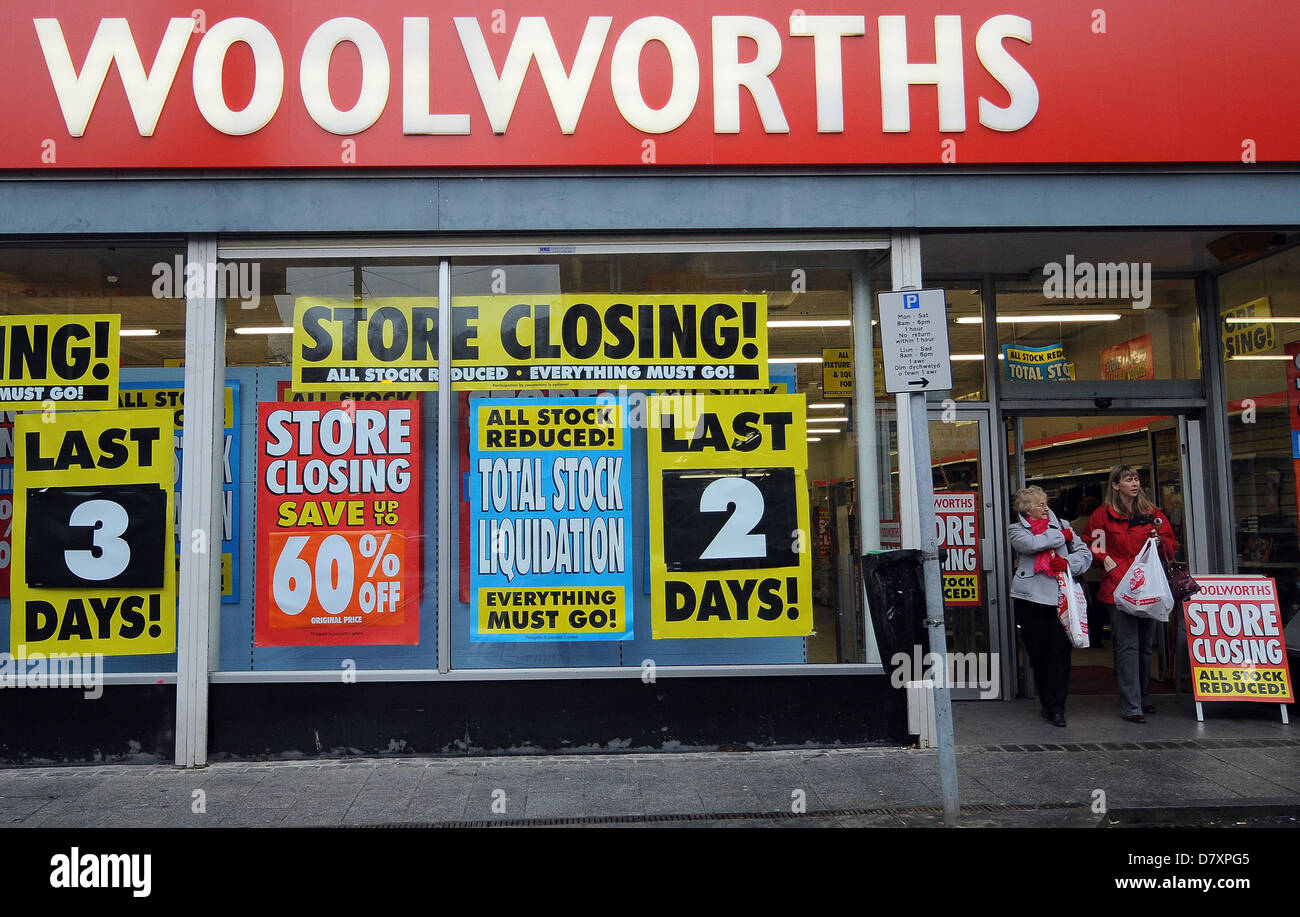 Woolworths in Pontypridd in Administration am 27. Januar 2009 ging. Stockfoto