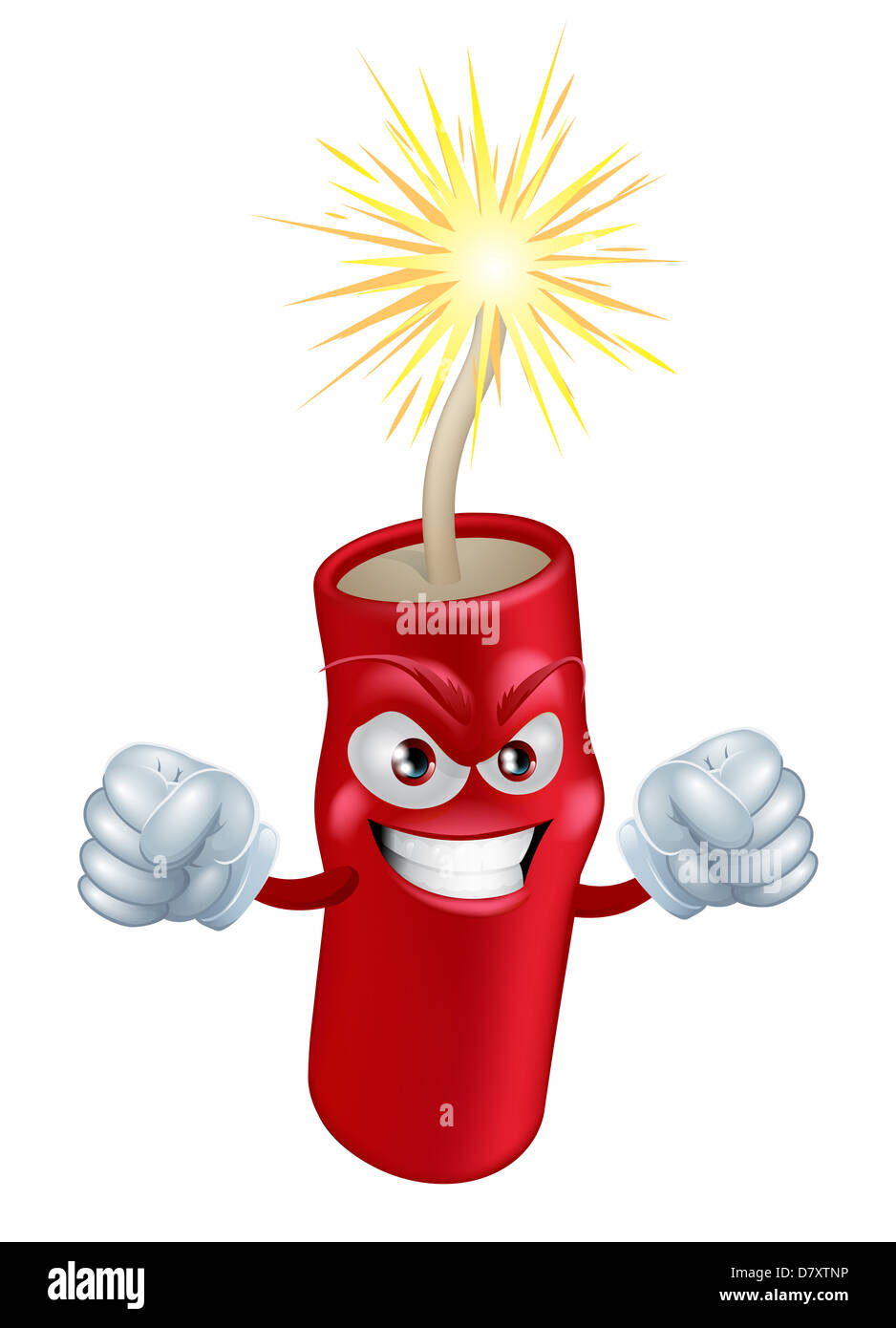 Zur Veranschaulichung der Mittelwert oder böse aussehende Feuerwerkskörper oder Feuerwerk Comicfigur mit einer beleuchteten Sicherung Stockfoto