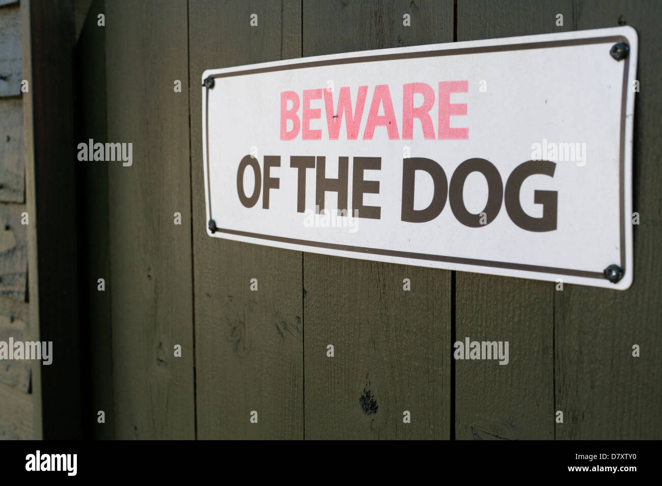 Hüte dich vor dem Hund Schild Stockfoto