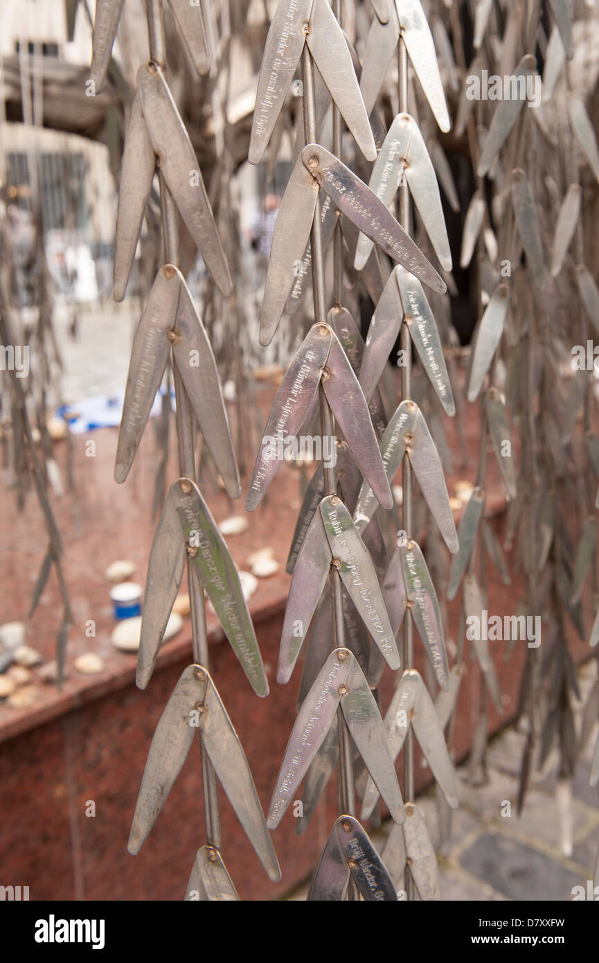 Budapest Ungarn große Synagoge Zsinagoga Holocaust Memorial erbaut 1991 Teil fonds Tony Curtis Blätter eingeschrieben Metall Namen tags Stockfoto