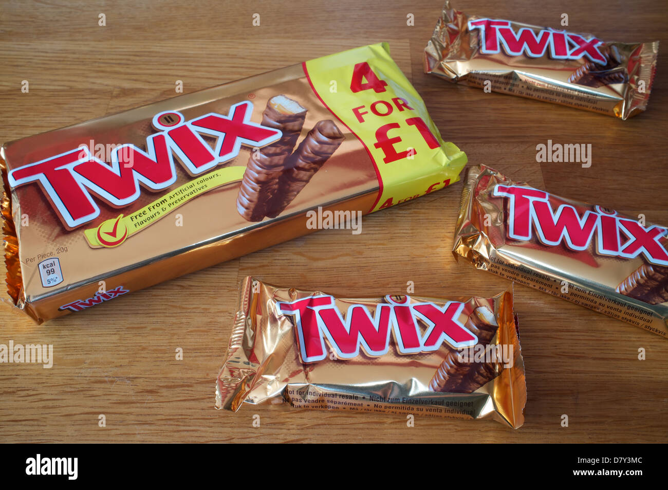 Twix Schokolade bars 4er-pack Stockfoto