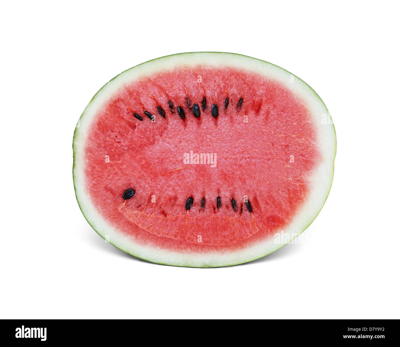 Eine halbe Scheibe Reife süße Wassermelone auf weißem Hintergrund Stockfoto