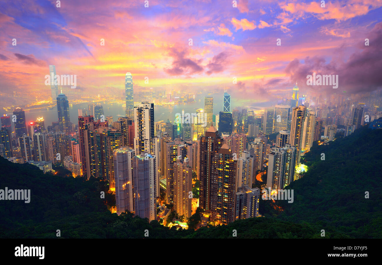 Berühmte Skyline von Hong Kong aus Victoria Peak Stockfoto