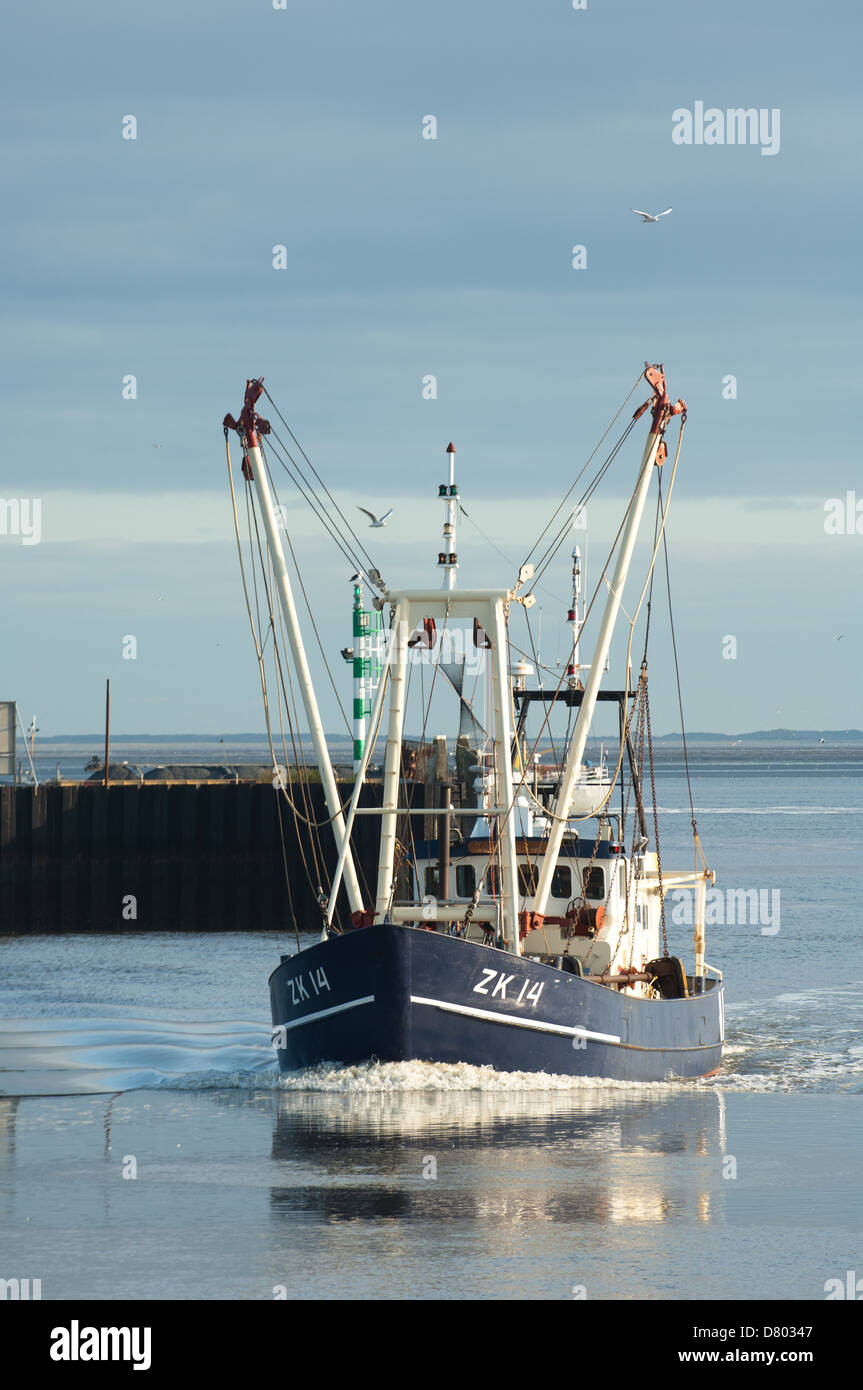 Angelboot/Fischerboot auf dem Wattenmeer (World Heritage) in den Niederlanden Stockfoto