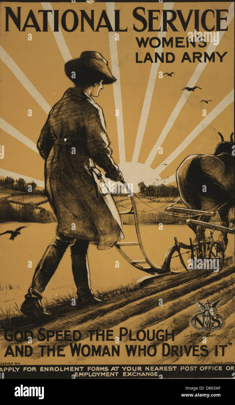 Frauen Nationalmannschaft Service Landheer. "Gott beschleunigen den Pflug und die Frau, die es treibt" 1917 britische Propaganda Stockfoto