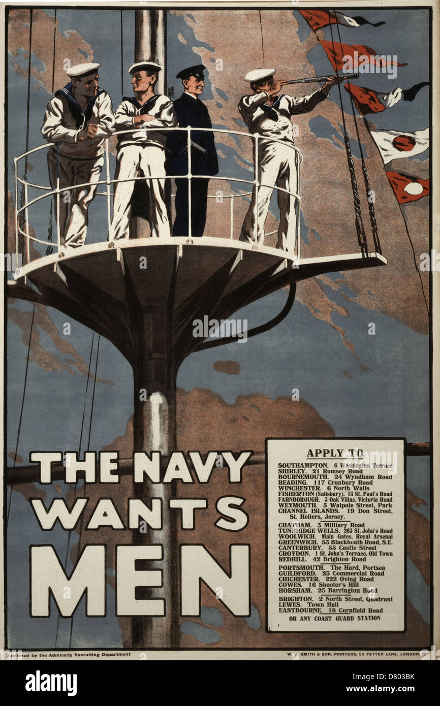 Die Marine will Männer 1915 britische Propaganda - Kampagne zu gewinnen Stockfoto