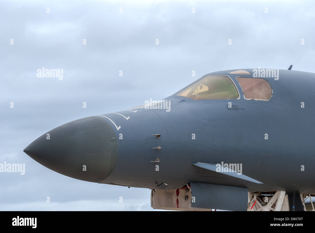 Nasenabschnitt eines strategischen Bombers von Rockwell B-1B Lancer auf der Avalon Show in Australien. Stockfoto