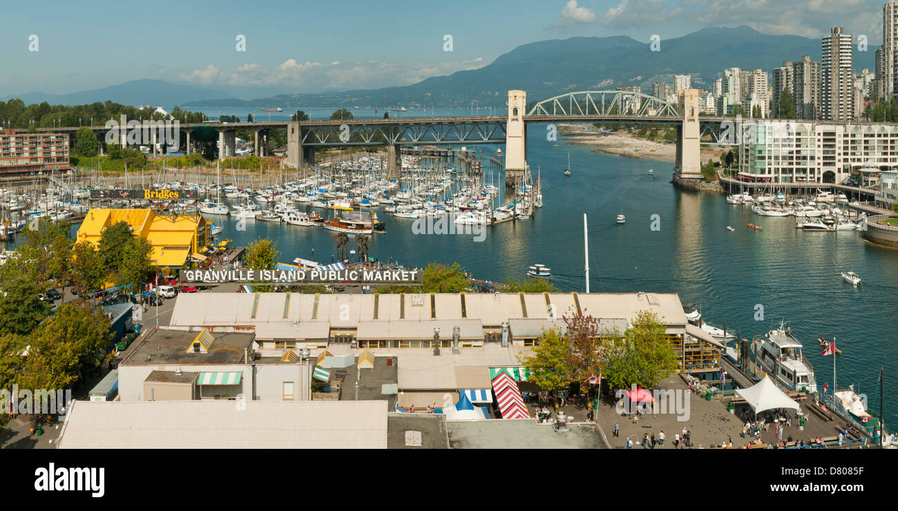 Granville Island Panorama, Vancouver, Britisch-Kolumbien, Kanada Stockfoto