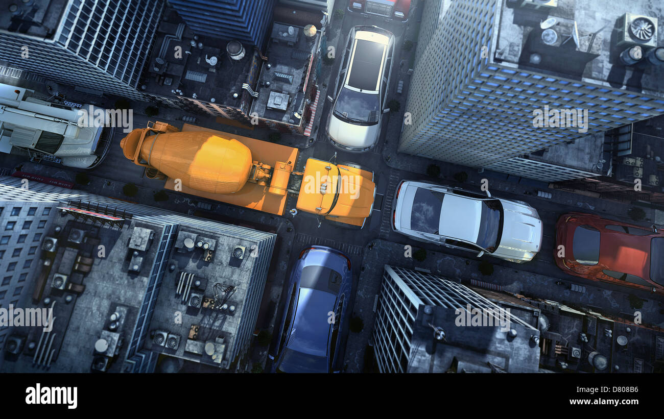 Abbildung der überdimensionierten Autos auf der Stadtstraße, New York, New York, Vereinigte Staaten von Amerika Stockfoto