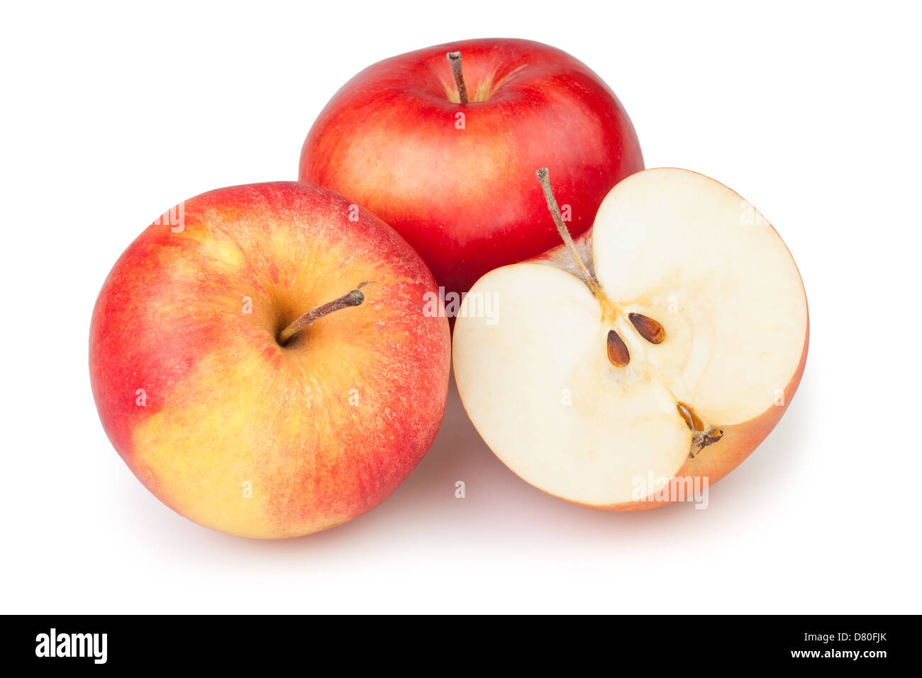 Apfel-Gruppe Schnitt auf weißem Hintergrund Stockfoto