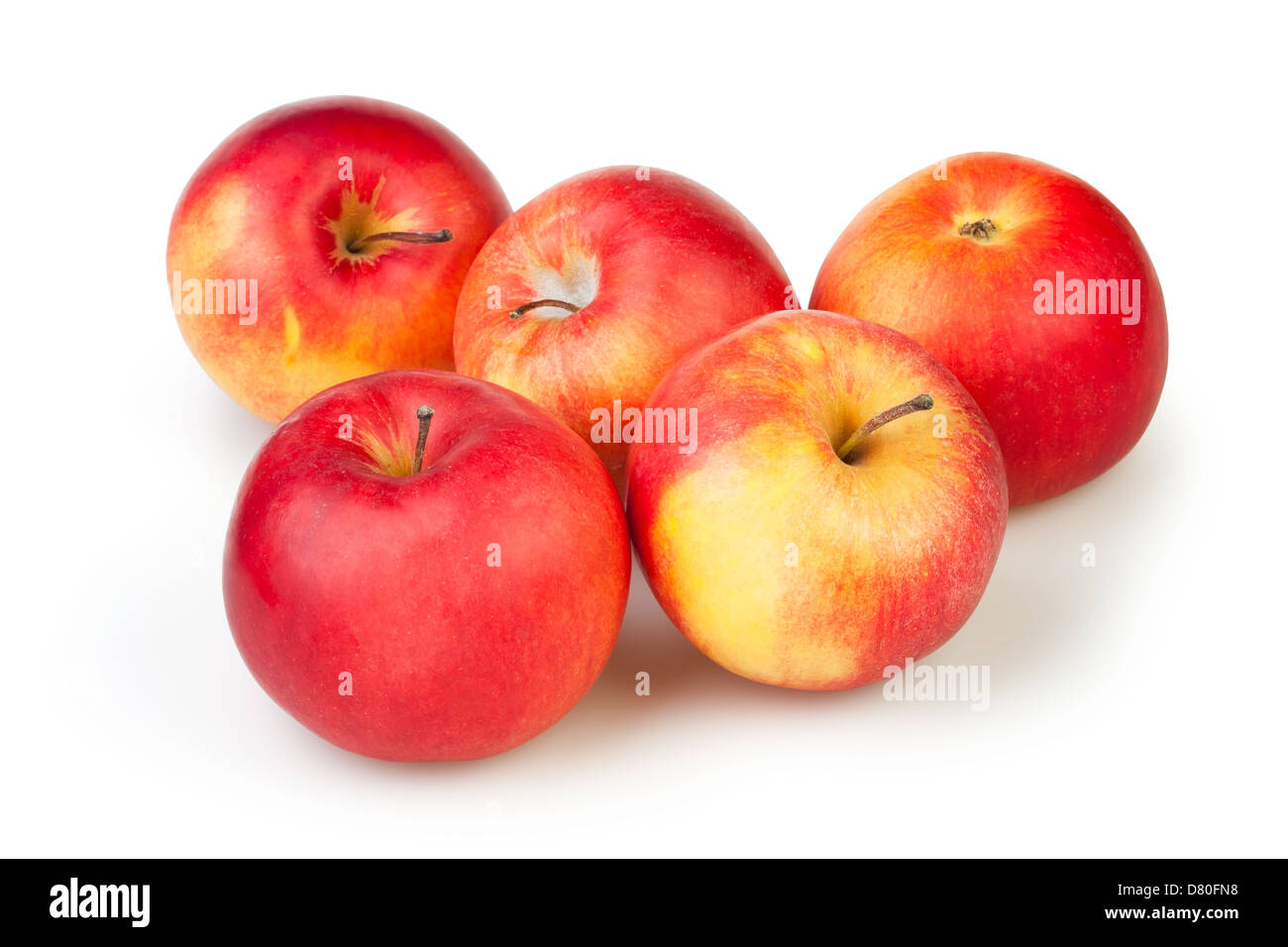 Apfel-Gruppe auf weißem Hintergrund Stockfoto