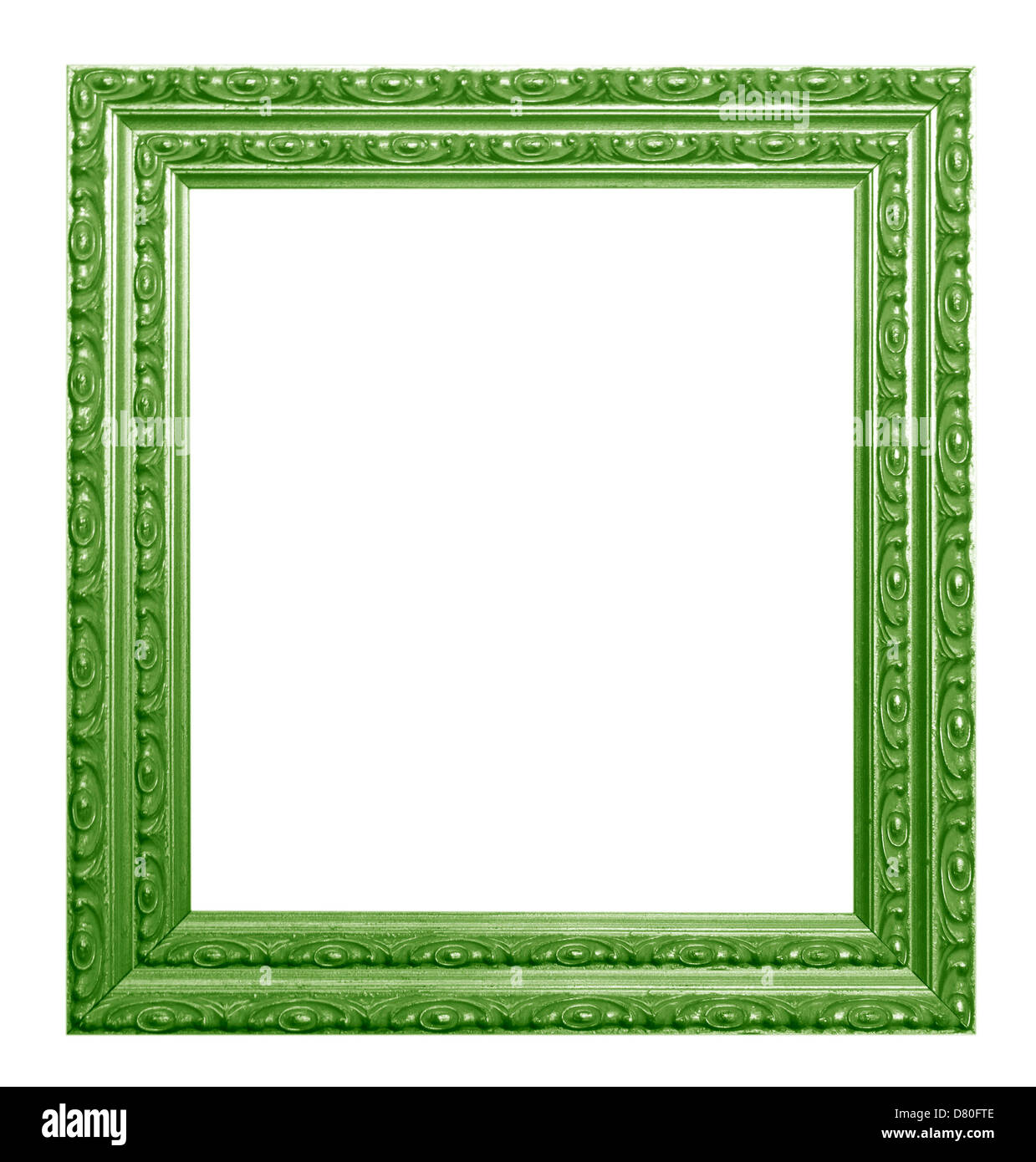 Antike grünen Holzrahmen isoliert weißen Hintergrund. Stockfoto