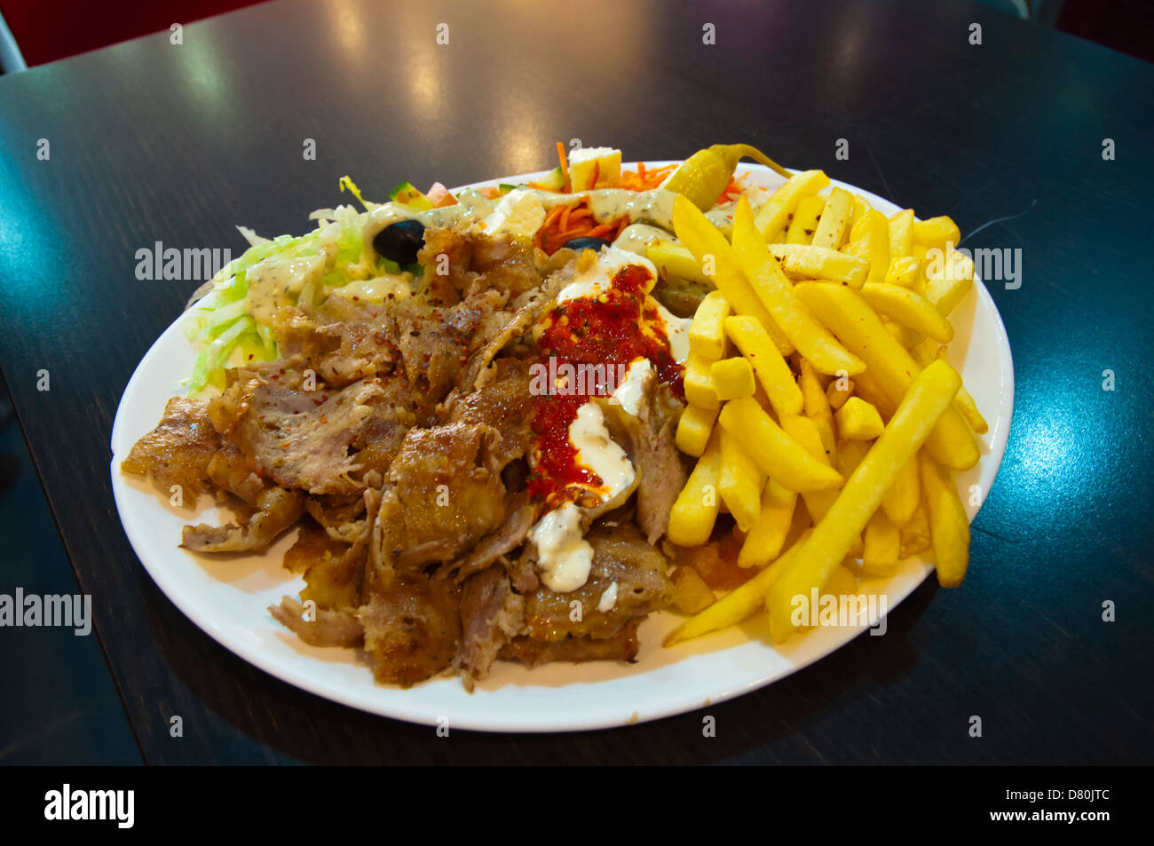 Döner Teller Europas Kebab King Restaurant Brüssel Belgien Stockfoto