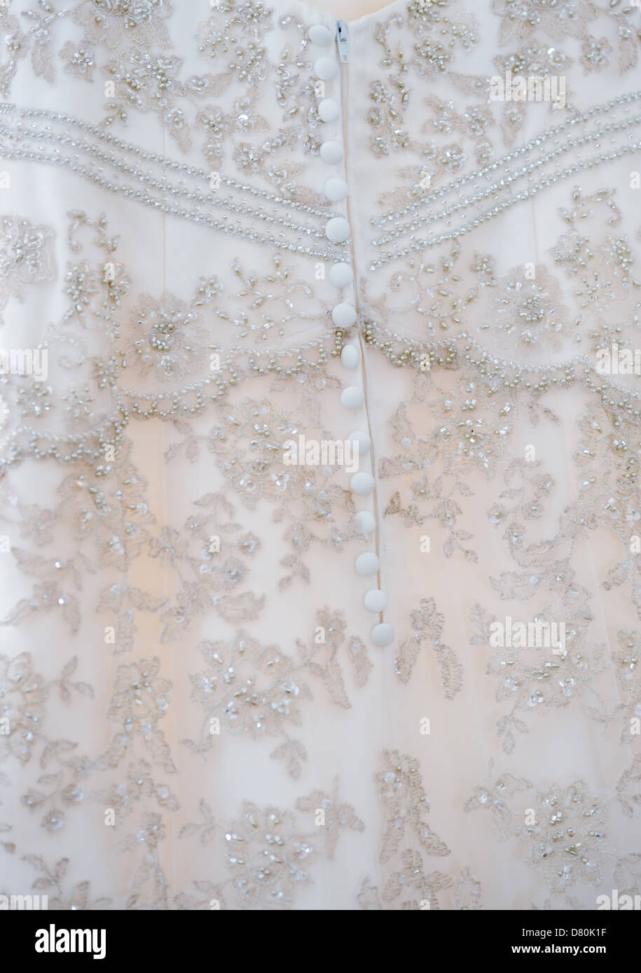 Close-up der Braut Kleid Detail am Hochzeitstag Stockfoto