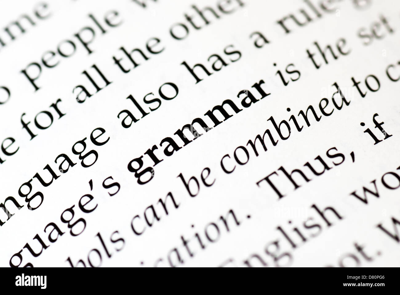 Das Wort "Grammatik" Fett in einem Buch Stockfoto