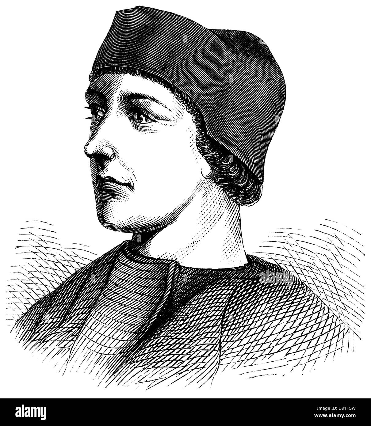 Vintage Porträt von Dean John Colet (1466-1519), eine Gravur oder Holz-Schnitt; John Colet gründete St. Pauls in London. Stockfoto