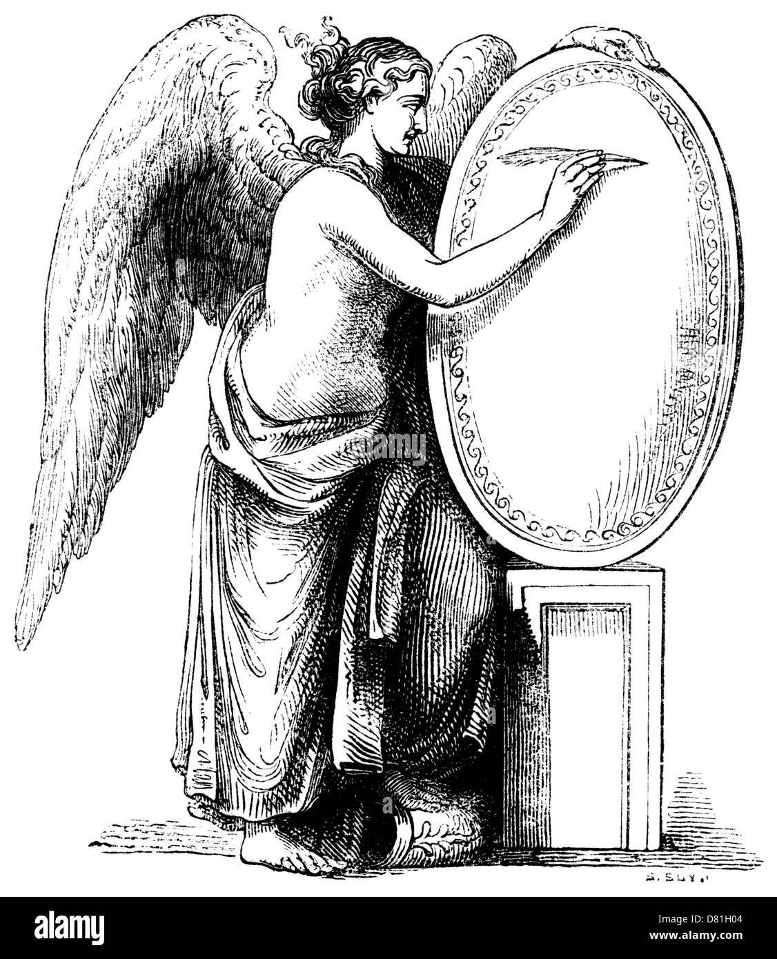 Roman Victory: Engel auf einem Schild zu schreiben Stockfoto