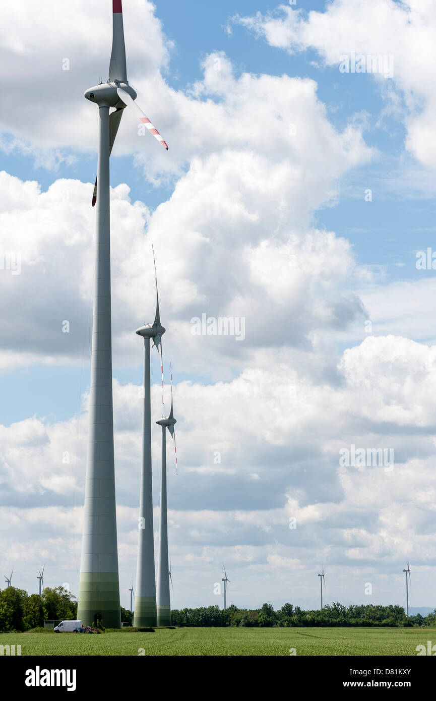 erneuerbare Energie Quelle Windkraft auf einem Feld im Marchfeld, Niederösterreich, Österreich Stockfoto