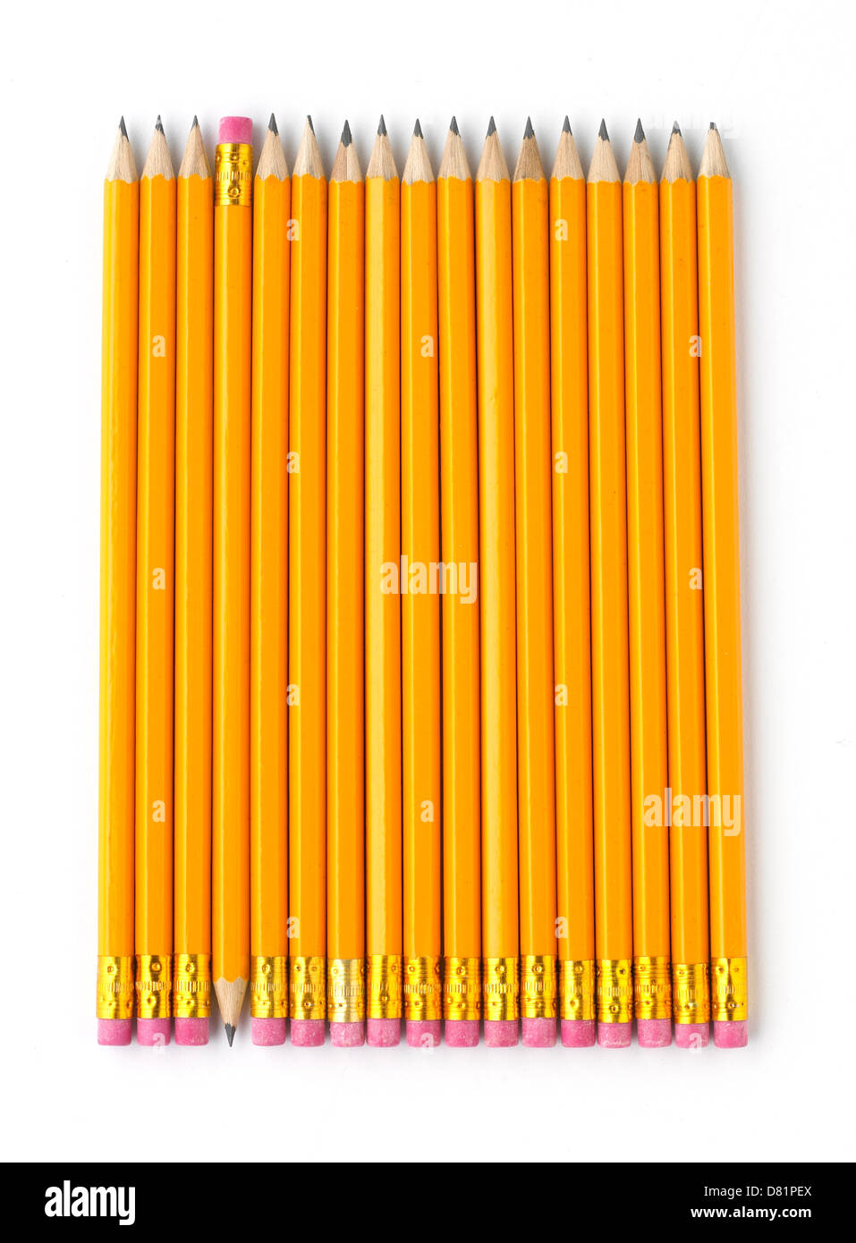gelbe Stifte schneiden Sie auf weißem Hintergrund Stockfoto
