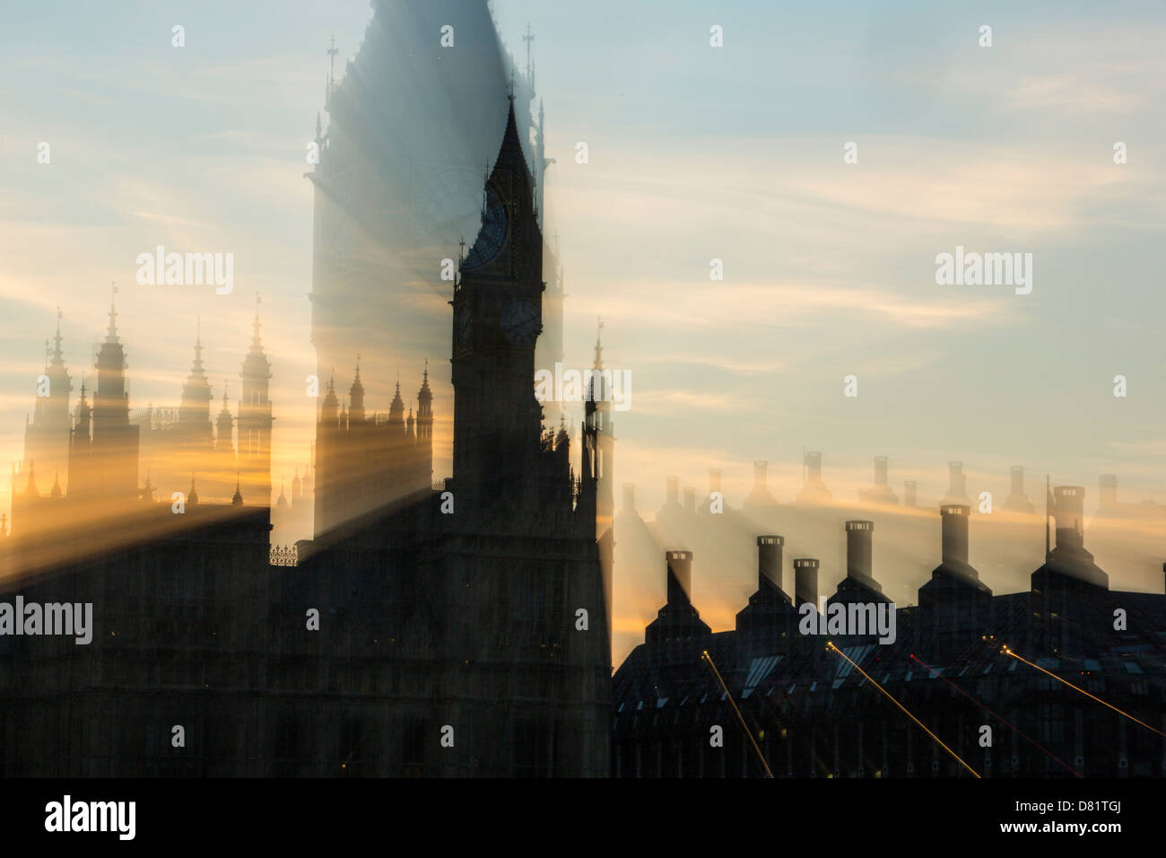 Die Houses of Parliament und Big Ben in London, UK, bei Sonnenuntergang. Stockfoto