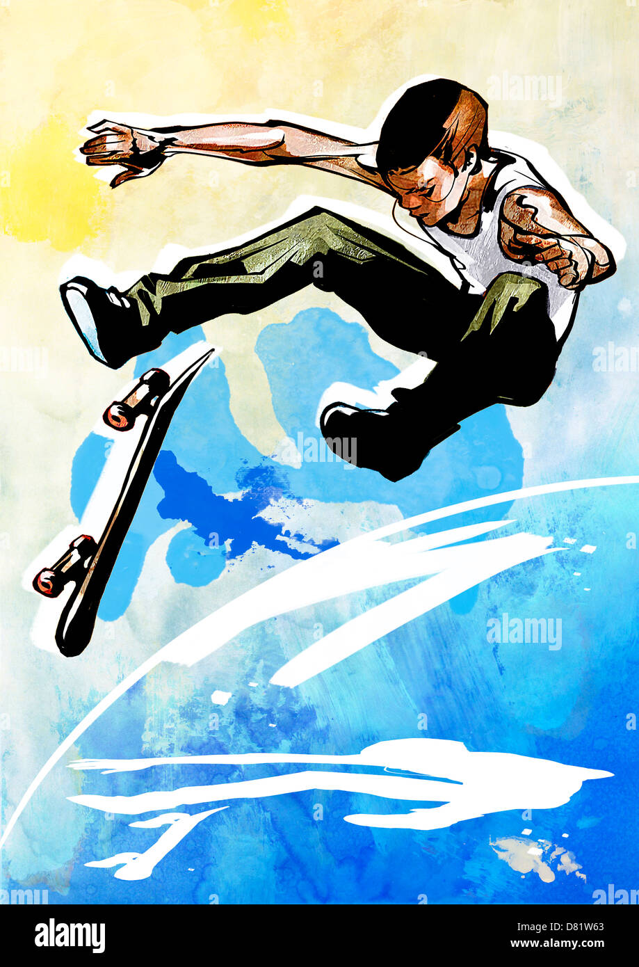 Eine Grafik-Design-Illustration eines Skateboarders. Stockfoto
