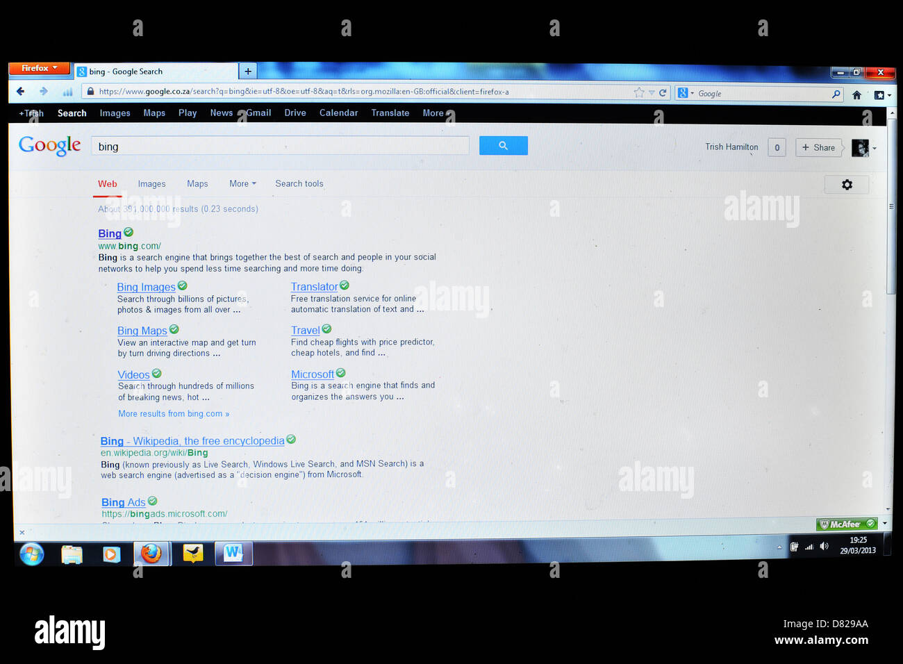 Bild von einem Laptop-Bildschirm zeigen Stockfoto