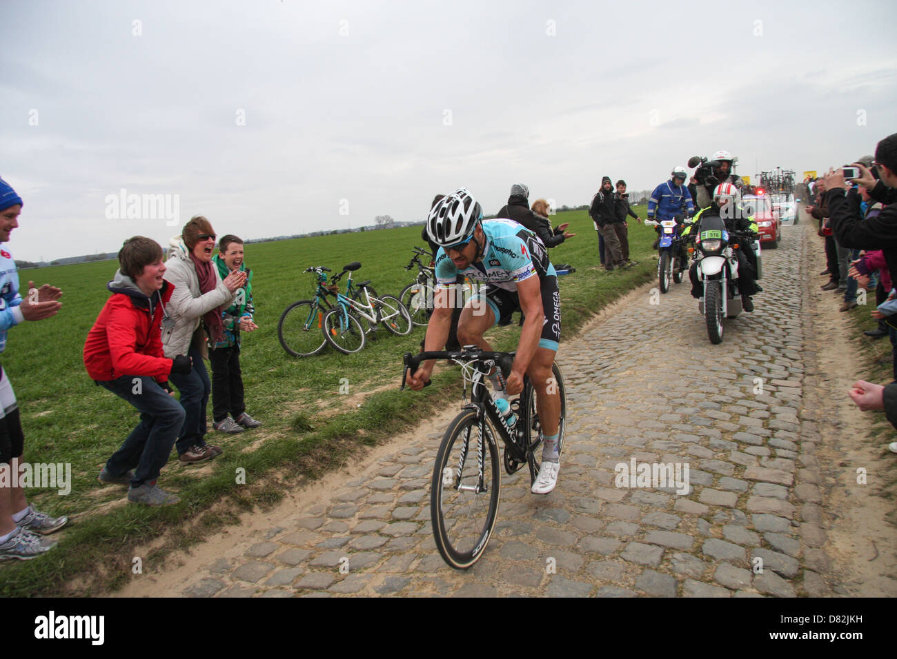 Tom Boonen, professionellen Fahrern an der Paris - Roubaix Radrennen, Frankreich. einen weiteren Sieg für ihn Stockfoto