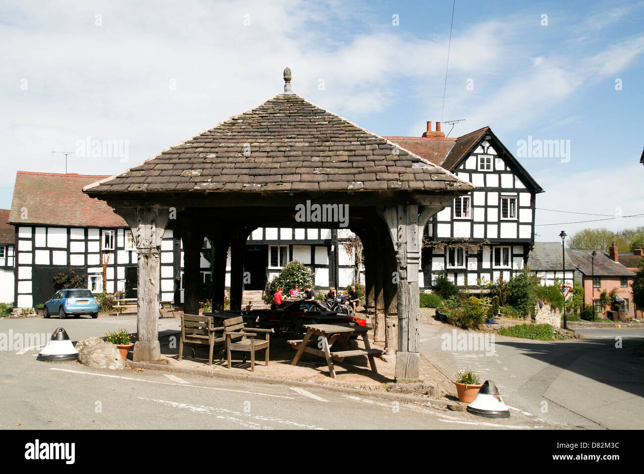 Markthalle Anfang des 16. Jahrhunderts Black und White Dorf Trail Pembridge Herefordshire England UK Stockfoto