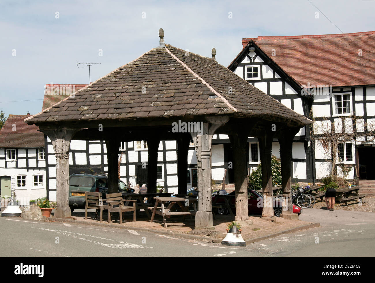 Markthalle Anfang des 16. Jahrhunderts Black und White Dorf Trail Pembridge Herefordshire England UK Stockfoto