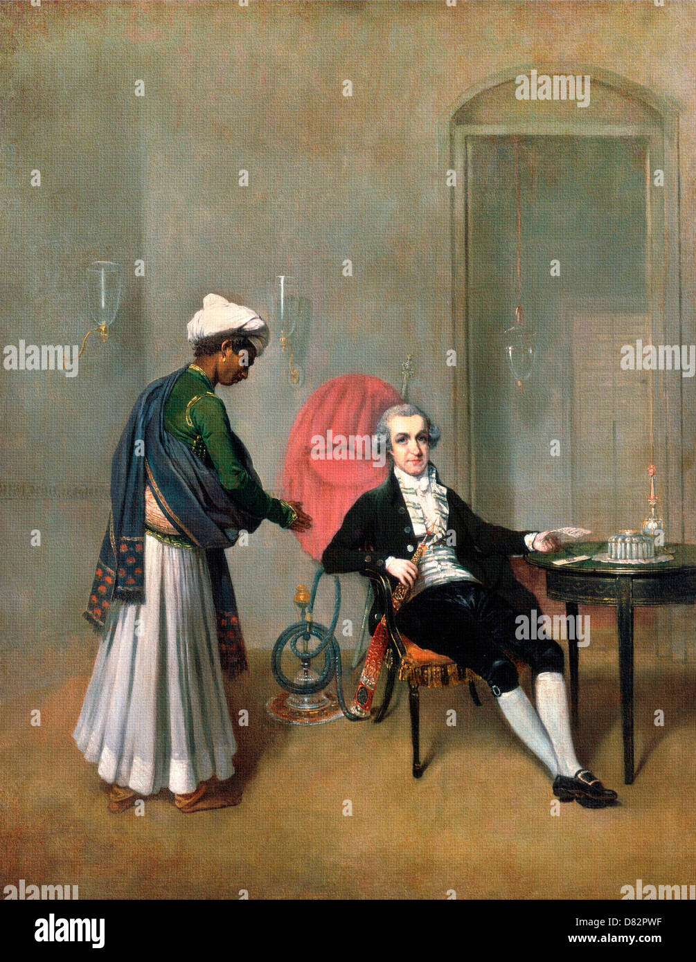 Arthur William Devis, Porträt von einem Gentleman, möglicherweise William Hickey und ein indischer Diener. Ca. 1785. Öl auf Leinwand. Stockfoto