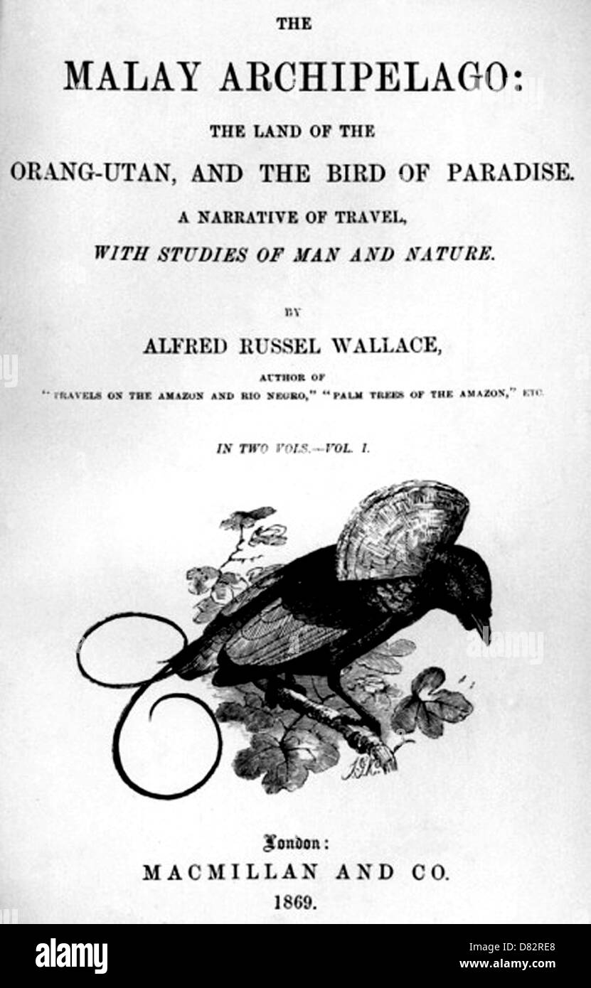 ALFRED RUSSEL WALLACE (1823-1913) walisischer Naturforscher und Entdecker. Titelseite von seinem 1869 Buch Stockfoto