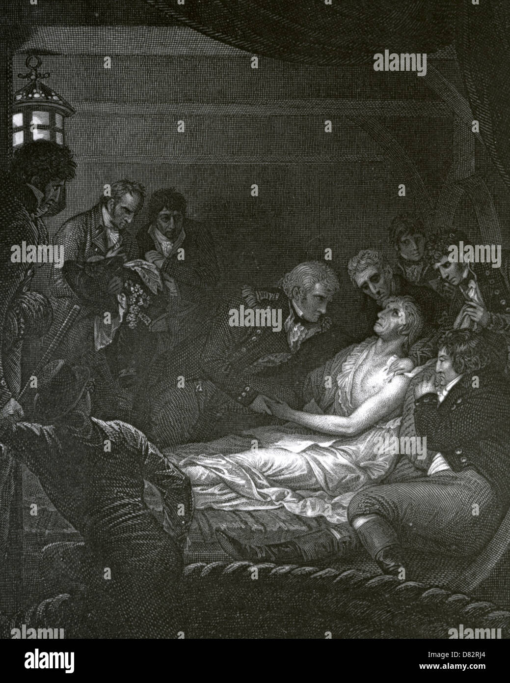 HORATIO NELSON (1758-1805) Ende des 19. Jahrhunderts von seinem Tod an Bord der HMS Victory am 21. Oktober 1805 Gravur. Stockfoto