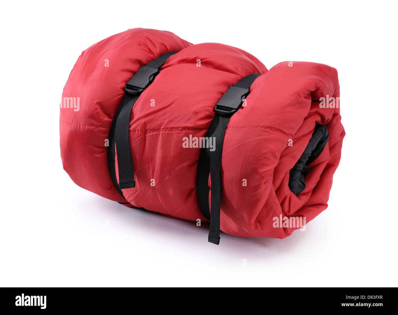 Gefalteten roten Schlafsack isoliert auf weißem Hintergrund Stockfoto