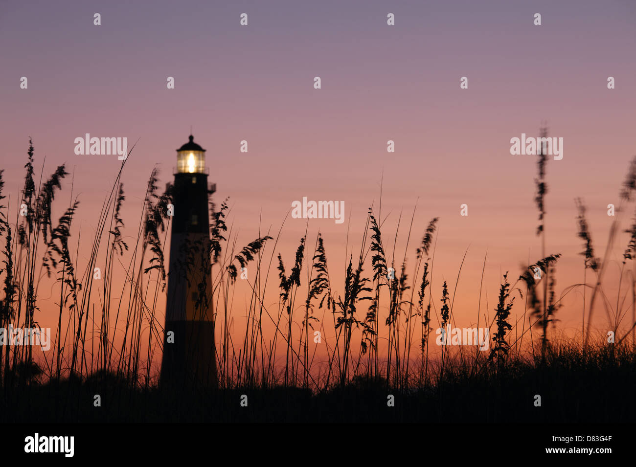 Leuchtturm in der Nacht, Tybee Island, USA Stockfoto