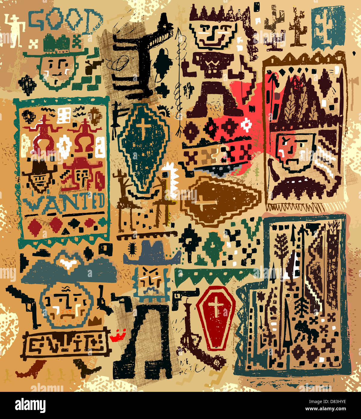 Bilder der Charaktere, die zu der Zeit des wilden Westens gehören. Stockfoto