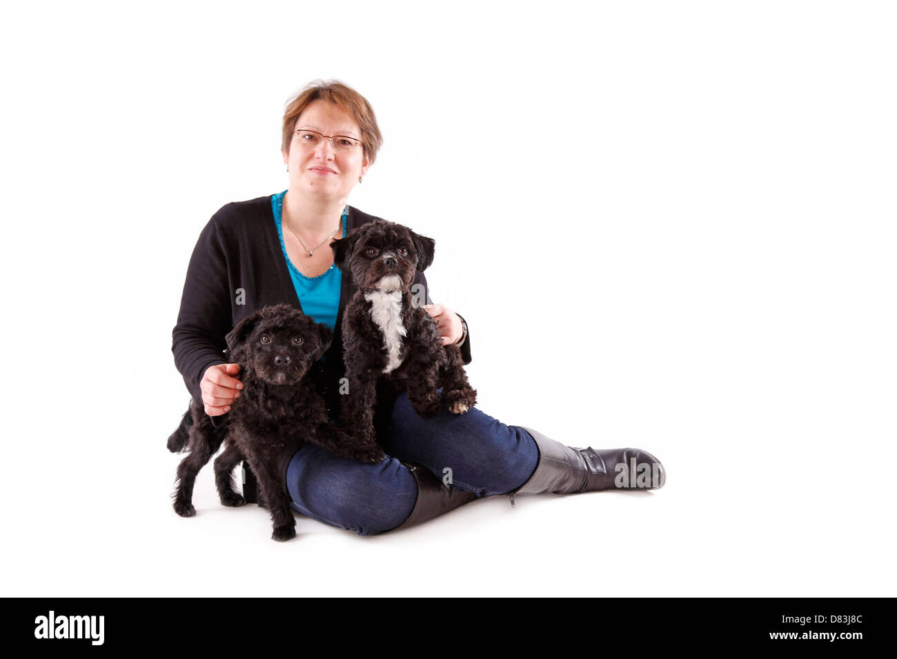 Frau und Mischlinge Stockfoto