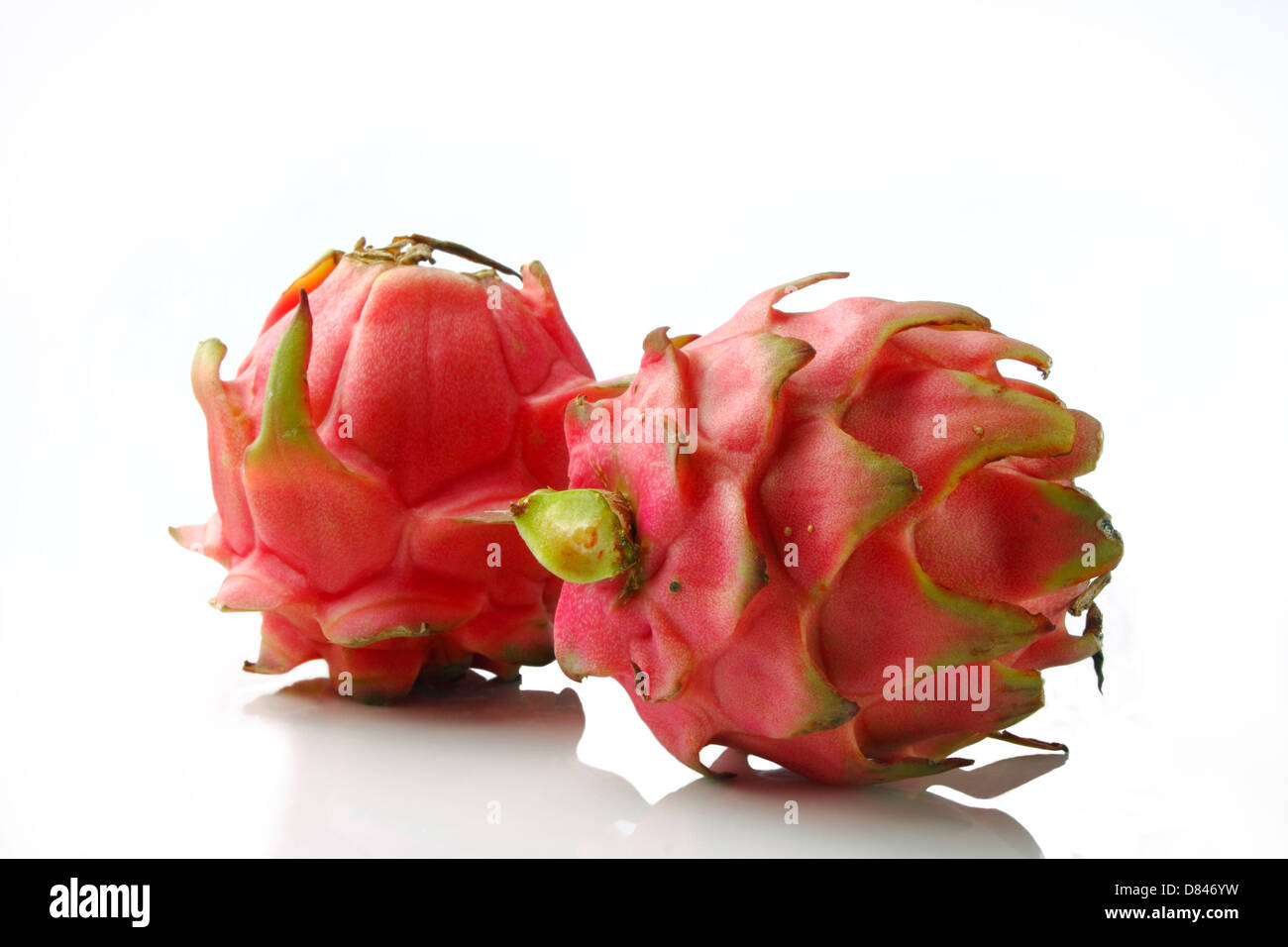 lebendigen und pulsierenden roten Drachenfrucht, isoliert auf weiss Stockfoto