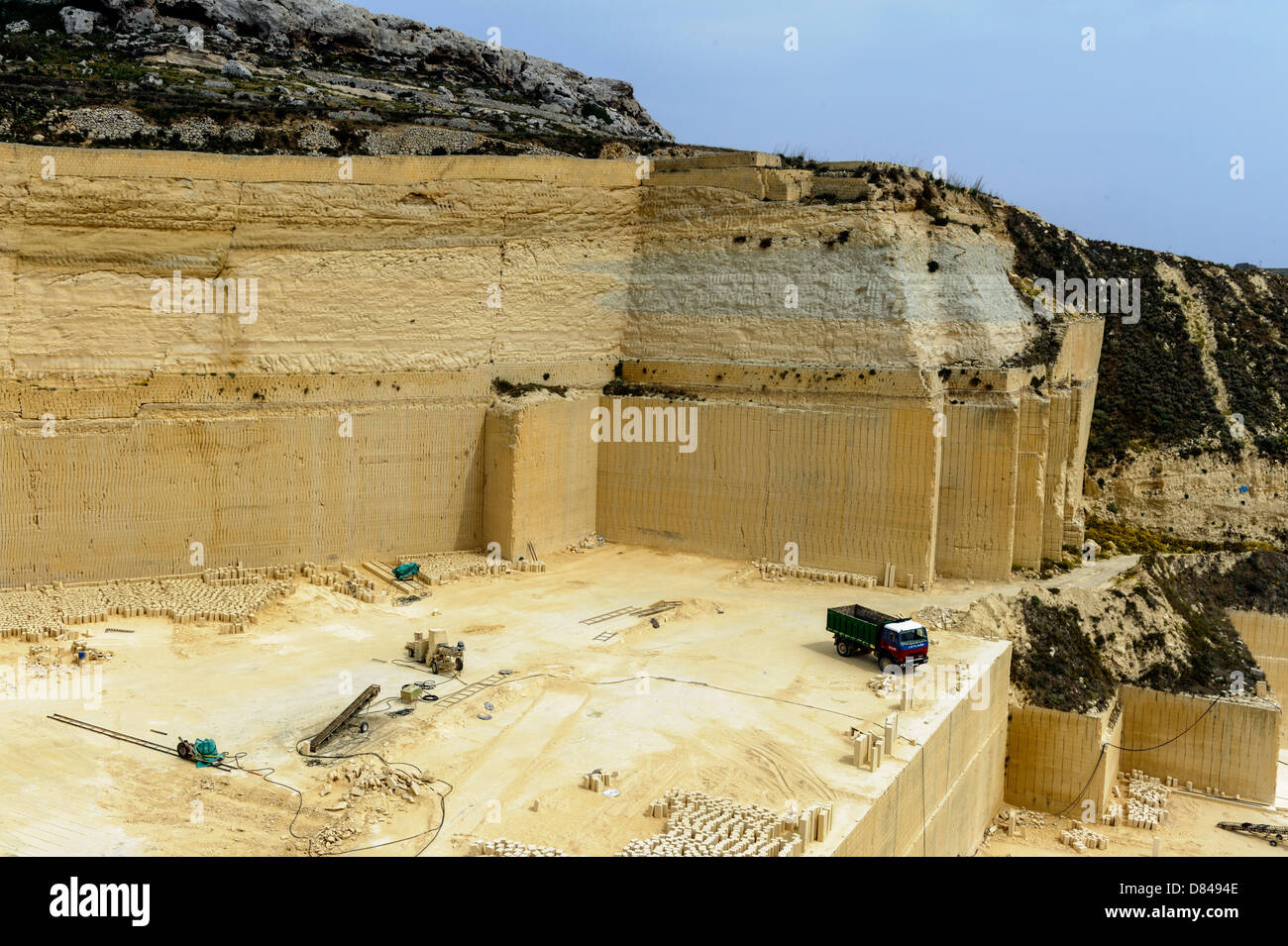 Kalksteinbruch in der Nähe von San Lawrenz auf Gozo, Malta Stockfoto