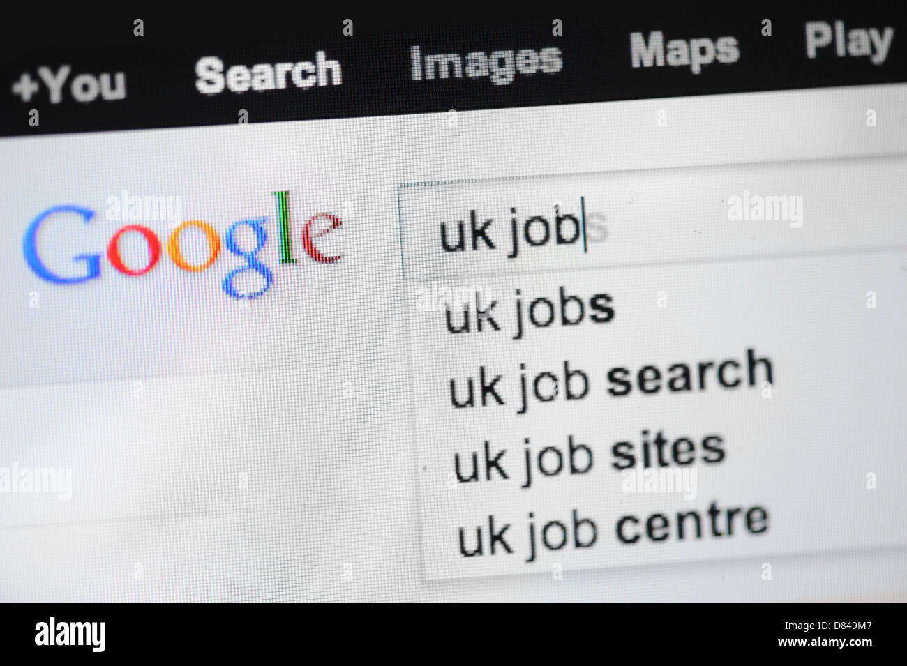 Google-Suche für UK Jobs. Stockfoto