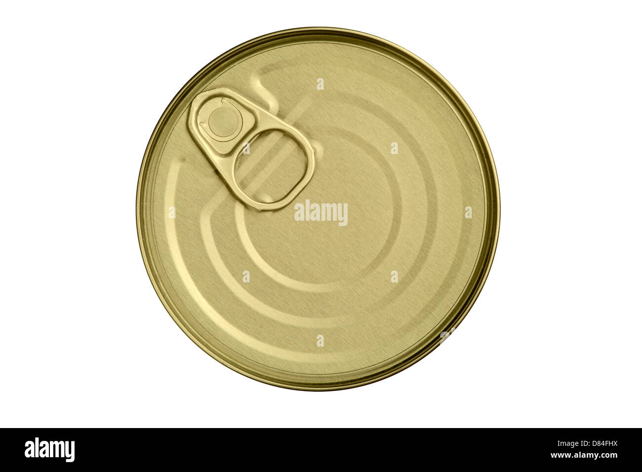 Top von Zinn mit Opener isoliert auf weißem Hintergrund Stockfoto