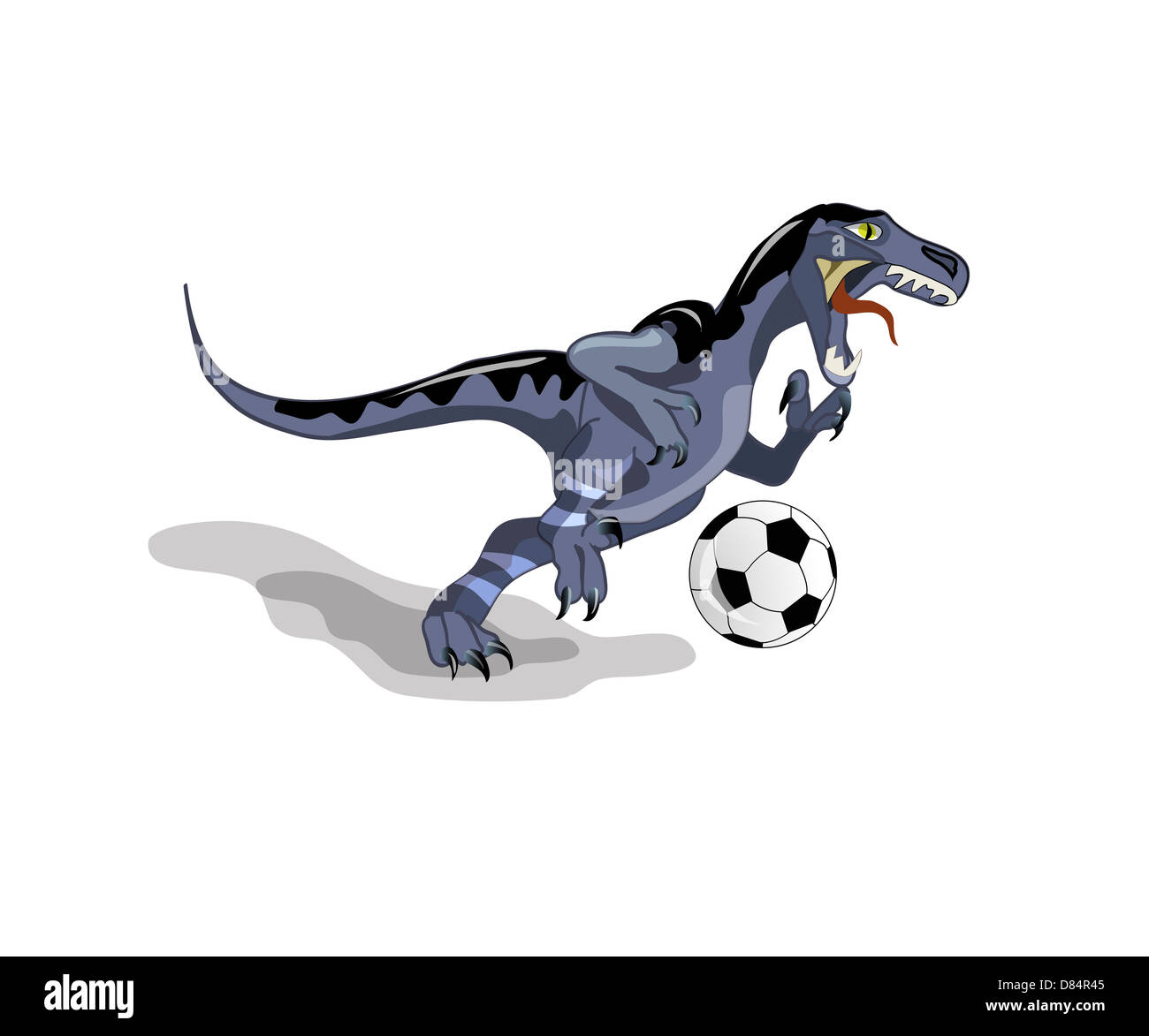Abbildung von einem Raptor Dinosaurier Fußball spielen. Stockfoto