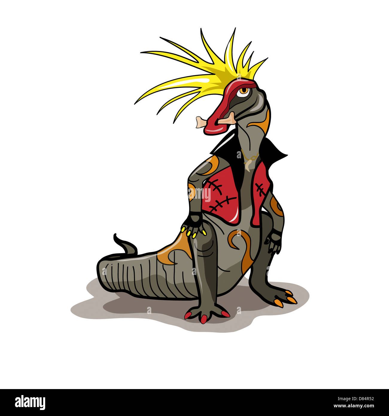 Abbildung eines Hadrosaurus Dinosauriers gekleidet wie ein Punk. Stockfoto