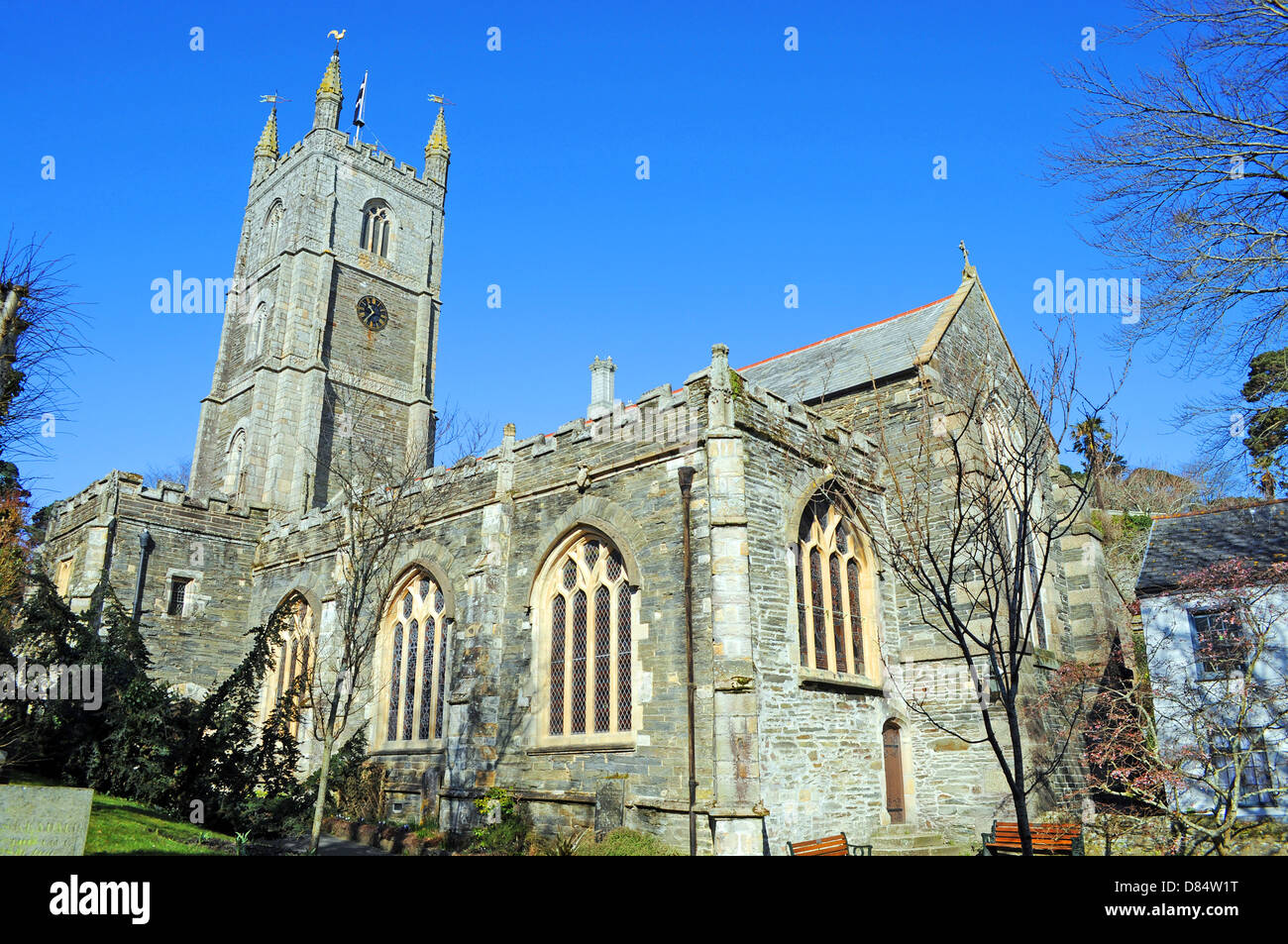 14. Jahrhundert Kirche von St.Fimbarrus in Fowey, Cornwall, UK Stockfoto